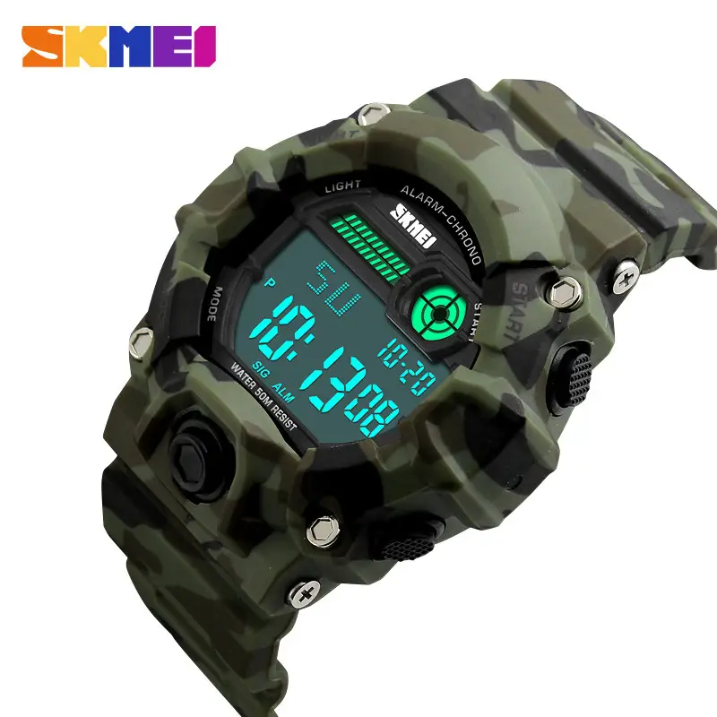 Мужские спортивные часы Skmei 1197 (Зеленый камуфляж), наручные часы мужские спортивные, электронные армейские - фото 3 - id-p2149172451