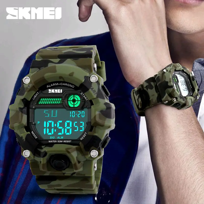 Мужские спортивные часы Skmei 1197 (Зеленый камуфляж), наручные часы мужские спортивные, электронные армейские - фото 5 - id-p2149172451