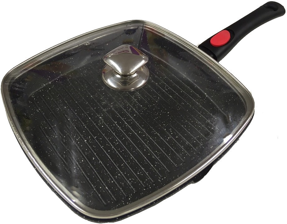 Сковорода гриль с крышкой Benson BN-314 для гриля и жарки 28 см Черная - фото 1 - id-p2149174793