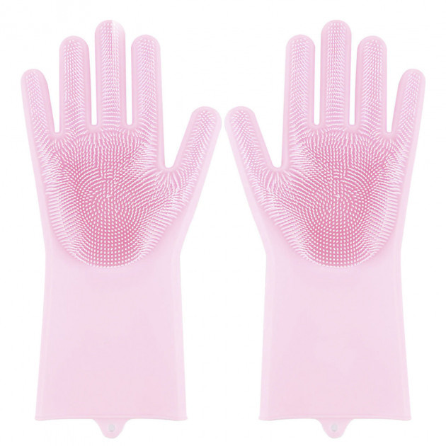 Силіконові рукавички Magic Silicone Gloves Pink для прибирання чистки миття посуду для будинку. Колір рожевий