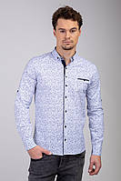 Мужская рубашка с узором белая с синими вставками Турция 5458 M