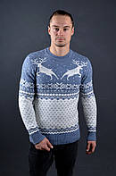 Мужской свитер с оленями светло-синий Турция 5549 M