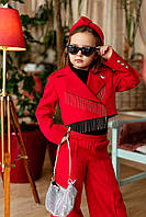 Детский брючный костюм с укороченым пиджаком "луиза" (красный) 110-116 см Mililook