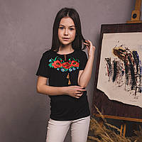 Вишиванка-футболка Moderika Макове Поле чорна з вишивкою 110