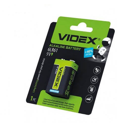

Батарейка крона VIDEX 6LR61 9В, батарея, алкалайн щелочная