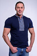 Классическая мужская футболка с вышивкой «Казацкая (синяя вышивка)» S