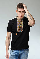 Черная мужская вышитая футболка в современном стиле «Атаманская (золотая вышивка)» S
