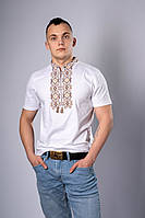 Современная мужская вышитая футболка "Гетьман" белая с коричневым S