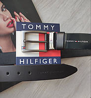 Кожаный стильный ремень Tommy Hilfiger black высокое качество