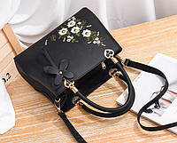 Модная женская сумка с вышивкой цветами, сумочка на плечо вышивка цветочки Черный хорошее качество