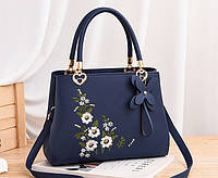 Модная женская сумка с вышивкой цветами, сумочка на плечо вышивка цветочки Синий хорошее качество