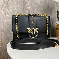 Женская сумочка клатч птички Пинко черная + женский кожаный ремень Pinko 2 в 1 набор хорошее качество