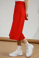Жіноча стильна трендова довга спідниця з поясом, спідниця-трапеція, червоного кольору, S - 2XL