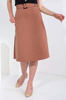 Жіноча стильна трендова довга спідниця з поясом, спідниця-трапеція, бежевого кольору, S - 2XL