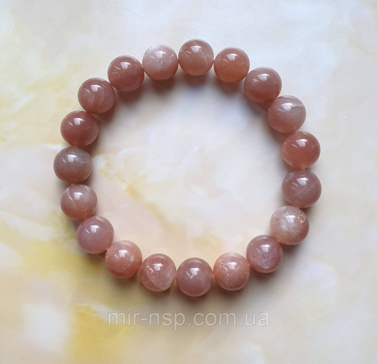 Браслет 100% натуральний Сонячний камінь 10 мм розмір 19, фото 1