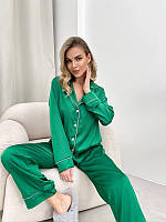 Женская яркая шелковая пижама рубашка брюки 42-44 46-48 42/44, Зеленый
