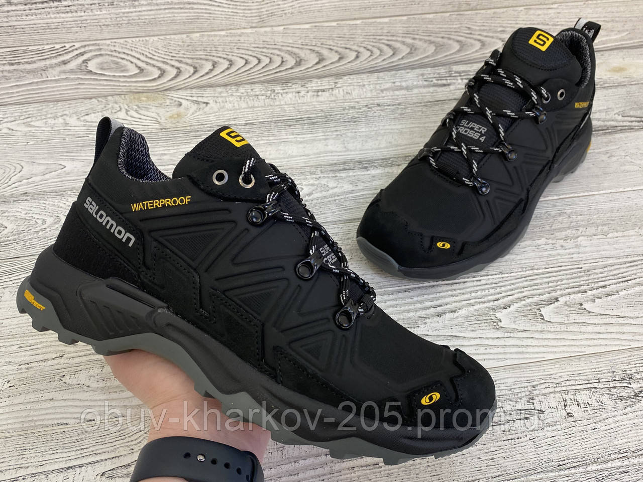 Чоловічі шкіряні кросівки Salomon Весна Осінь Єврозима Кросівки Клем Натуральна шкіра! Чорні. Гарантия!! - фото 1 - id-p2149338613