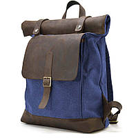 Ролл-ап рюкзак из кожи и синий канвас TARWA RKc-5191-3md