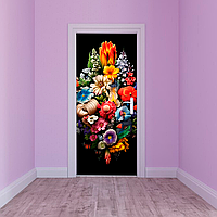 Виниловая самоклеющаяся цветная декоративная наклейка на двери "Букет цветов. Цветы" с оракала