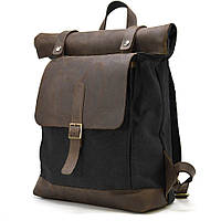 Ролл-ап рюкзак из кожи и канвас TARWA RGc-5191-3md серый ESTET