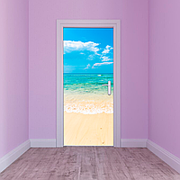 Вінілова самоклеюча кольорова декоративна наклейка на двері "Море. Пляж. Океан" з оракалу