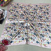 Шелковый платок шарф с цветочным рисунком. Изысканный весенний платок Розово - Сиреневый