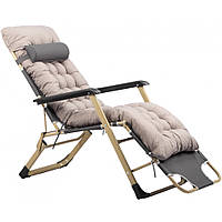 Раскладное кресло шезлонг туристический Bonro 178 см Садовый лежак пляжный шезлонг + подушка серый