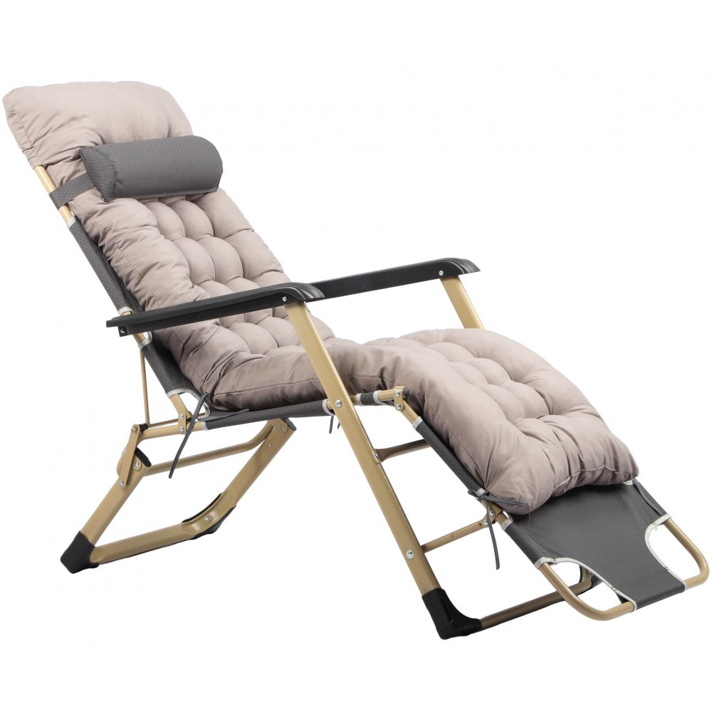 Розкладне крісло шезлонг туристичний Bonro 178 см Садовий лежак пляжний шезлонг + подушка сірий