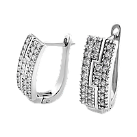 Серебряные серьги прямоугольной формы с россыпью маленьких фианитов