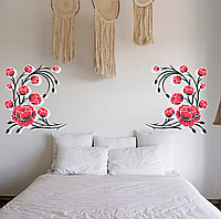 Виниловая самоклеющаяся интерьерная наклейка цветная декор на стену (обои, краску) "Красные пионы" с оракала