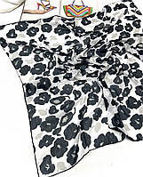 Женский натуральный турецкий батистовый платок. Стильный весенний натуральный платок с цветочным принтом Черно - Белый