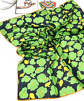 Женский натуральный турецкий батистовый платок. Стильный весенний натуральный платок с цветочным принтом Зелено - Черный