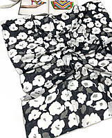 Женский натуральный турецкий батистовый платок. Стильный весенний натуральный платок с цветочным принтом Бело - Серый