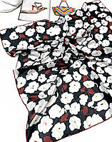 Женский натуральный турецкий батистовый платок. Стильный весенний натуральный платок с цветочным принтом Черно - Бордовый