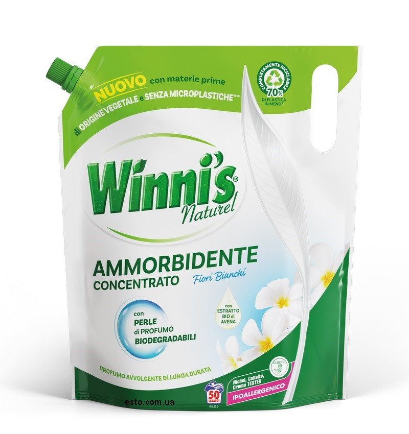 Гіпоалергенний ополіскувач для прання Winni's Ammorbidente Ecoformato Fiori Bianchi 1250 мл 50 прань