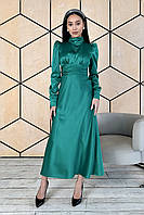 Атласна сукня з відкритою спиною довга зелена жіноча з довгим рукавом вечірня ошатна