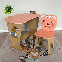 Розовый детский стол-парта "Облако" со стулом фигурным