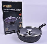 Сковорідка Benson BN-481 22*6 см глибока з кришкою та гранітним покриттям, фото 4