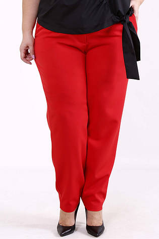 Штани жіночі червоні великих розмірів з кишенями, фото 2