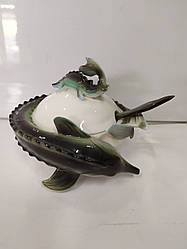 Икорница с ложкой керамическая Осётр О 10см / без упаковки /