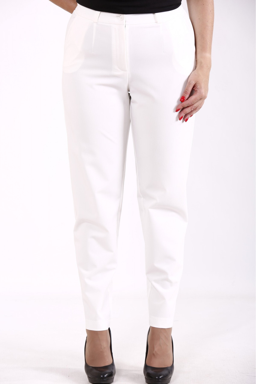 Білі штани для повних жінок костюмка талія без резинки