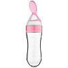 Пляшечка з ложкою (рожевий) силіконова для годування, для першого прикорму для новонароджених, фото 6