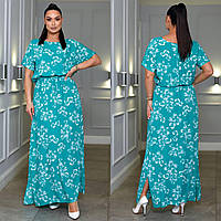 Вільна довга жіноча сукня, штапель, в кольорах з принтом і кишенями великих розмірів 50 - 56