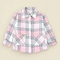 Трендовая фланелевая рубашка на девочку розовая
