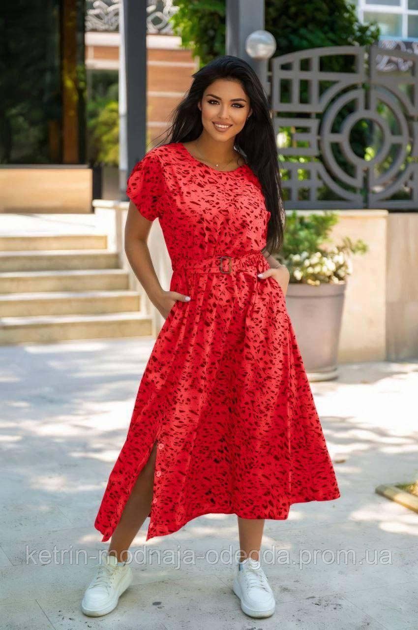 Красивое элегантное женское платье миди в расцветках с принтом больших размеров 50 - 56 - фото 1 - id-p2149396676