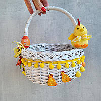 Білий Дитячий пасхальний кошик з курчам та яєчками