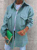 Женская кашемировая удлинённая рубашка с накладными карманами на пуговицах размеры 46-56