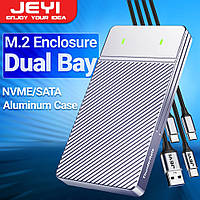Зовнішній адаптер JEYI Dual Bay M.2 NVMe 2280 PCIe SSD to USB 3.2 Gray2 (зовнішня кишеня)