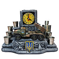 Подарки на военную тематику для мужчин, yастольный сувенирный c часами для дома "БМ-21 Град" ручной работы