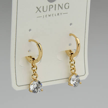 Серёжки женские золотистого цвета Xuping Jewelry 18K кольцо конго с белыми хрустальными стразами длина 25 мм, фото 1